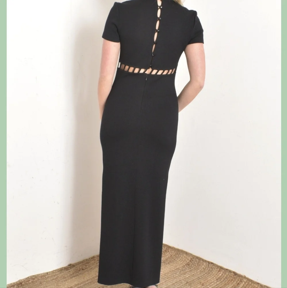 Vtg. St.John Evening Santana Knit Black Cut Out Maxi Dress Black Tie Formal - Picture 2 of 16